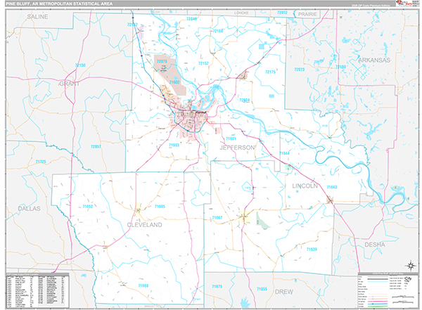 Pine Bluff, AR Metro Area Wall Map